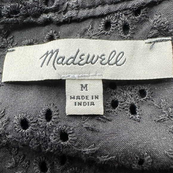 Madewell Eyelet Ruffle Sleeve Bib Top Black Button Down Size Medium - Picture 12 of 12